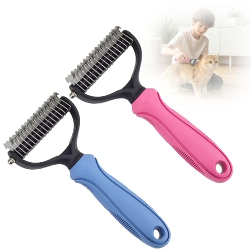 Double-Sided Pet Grooming Tool for Dogs & Cats, Undercoat Rake Pet Brush, Dematting Comb for Dogs and Cats, Multifunctional Dematting Too, Deshedding Grooming Brush for Long & Short Hair(Mix，L) - color: Mix, size: L
