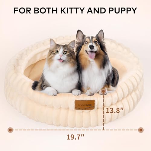 CHEERPALS Cat Cave Bed for Indoor Cats, Washable Covered Cat Bed Hooded Kitty Bed Soft Fluffy Pet Bed for Puppy and Small Dog(White) - color: White