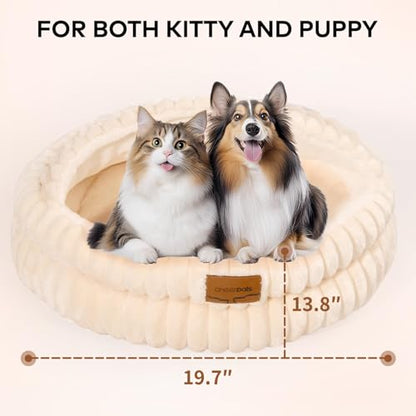 CHEERPALS Cat Cave Bed for Indoor Cats, Washable Covered Cat Bed Hooded Kitty Bed Soft Fluffy Pet Bed for Puppy and Small Dog(White) - color: White