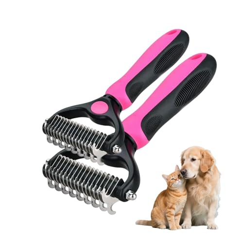 Sakerplus Pet Grooming Tool for Dogs & Cats, Professional Deshedding & Dematting Brush, Stainless Steel Undercoat Rake for Long & Short Hair Pets, Gentle Pet Hair Remover Comb (Pink,Small+Large) - color: Pink,Small+Large