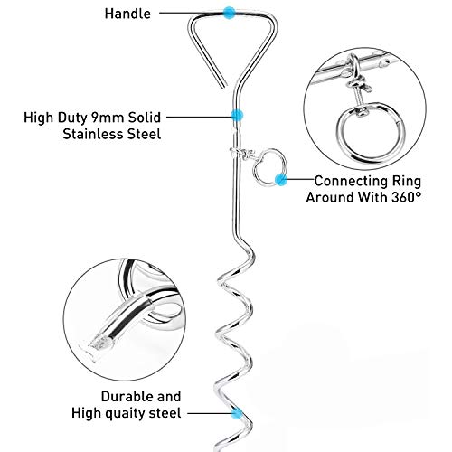 EvilplanDog Tie Out Cable and Stake, 16ft Outside Dog Leash&Chain for Camping and Yard, 16'' Heavy Duty Anti Rust Spiral Stake for Medium-Large Dogs Up to 125 lbs