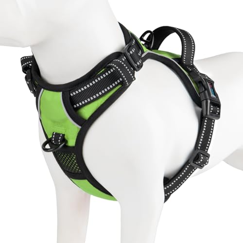 PHOEPET No Pull Dog Harnesses for Small Puppies Reflective Adjustable Front Clip Vest with 2 Metal Leash Attachment Hooks Soft Handle(S, Green) - color: Green, size: Small