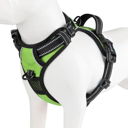 PHOEPET No Pull Dog Harnesses for Small Puppies Reflective Adjustable Front Clip Vest with 2 Metal Leash Attachment Hooks Soft Handle(S, Green) - color: Green, size: Small