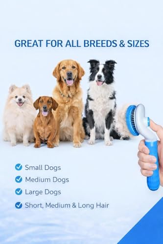 Self Cleaning Slicker Brush for Dogs & Cats – Deshedding Grooming Tool with One Click Hair Removal – Gentle for Sensitive Skin - color: Blue