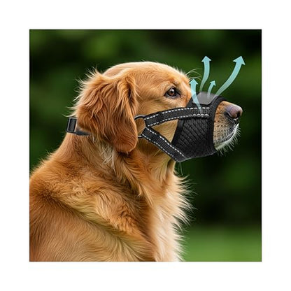 Dog Muzzle for Large Dogs - Soft Breathable Muzzle for Large Sized Dog with Air Mesh | Adjustable Mussels for Dogs Grooming | Muzzles to Prevent Biting Barking Chewing Allows Panting Drinking - size: Large-XL