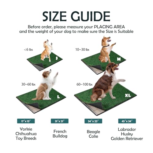 MEEXPAWS Dog Grass Pee Pads for Dogs with Tray | Large 34×23 in | 2× Dog Artificial Grass Pads Replacement| Rapid Drainage | Indoor Litter Box | Hemmed Edge - size: Large - 34 x 23 inch