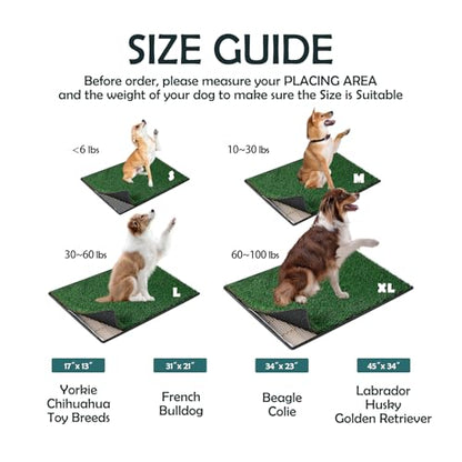 MEEXPAWS Dog Grass Pee Pads for Dogs with Tray | Extra Small 17 x 13 in for Puppy Less Than 6 lbs | 2× Artificial Grass Pads Replacement | Rapid Drainage | Indoor Dog Litter Box | Hemmed Edge - size: Small - 18 x 14 inch
