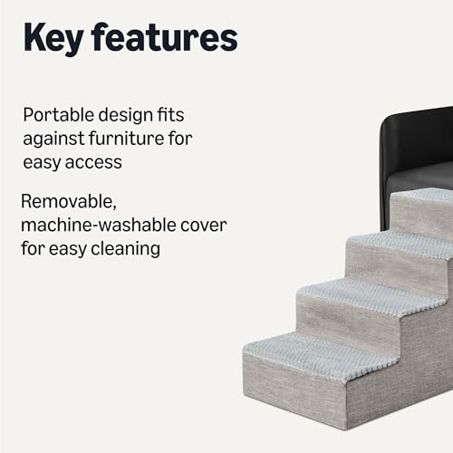 Amazon Basics Dog Steps, 18.7" H, 4-Step Pet Stairs for High Bed Couch and Sofa, Non-Slip Bottom, for Indoor Dogs and Cats, Grey - size: 4-Step