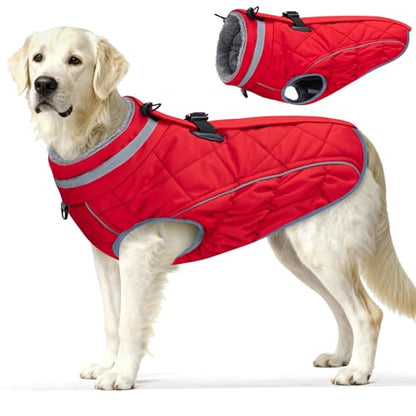 Dog Coat, Warm Dog Winter Coat for Large Dogs, Waterproof Jacket with Harness Built in, Reflective Turtleneck Cold Weather Coats with Zipper,Pet Fleece Vest Snow Jacket, Red L - color: Red, size: L