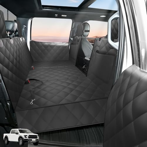 Btefd Truck Back Seat Extender for Dogs for F150, RAM 1500, Headrest Protection Hard Bottom Truck Car Seat Cover for Dogs Backseat Waterproof Dog Hammock for Full Size Crew Cab Trucks - color: Black, size: XL - For F150 / Ram1500 Crew Cab Truck