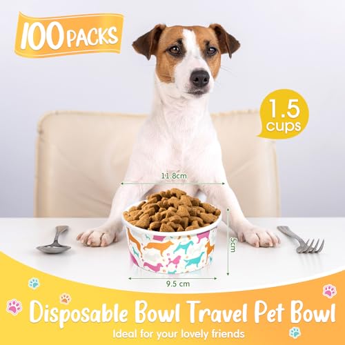 Mifoci 100 Pcs Disposable Dog Bowls 1.5 Cups Pets Disposable Feeding Bowls for Dogs and Cats Pets Paper Travel Cups for Small Medium Dogs Cats Puppy Kitten Dry or Wet Serving Food Water (Classic) - style: Classic