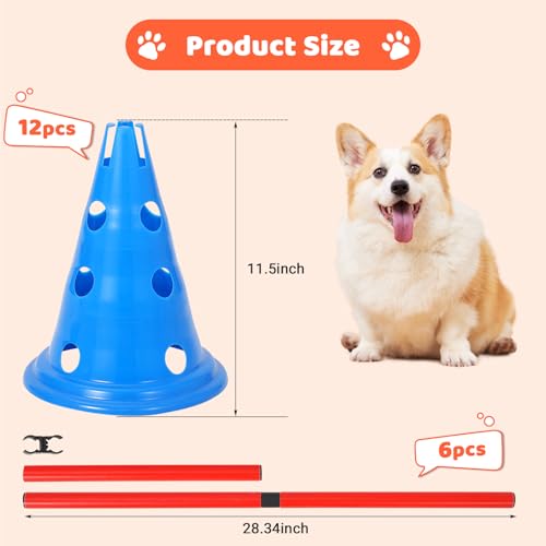 OUTLANE Dog Agile Set with Cones & Hurdles - Portable Puppy Obstacle Course Equipment for Training, Includes Storage Bag & 4 Adjustable Heights Obstacle