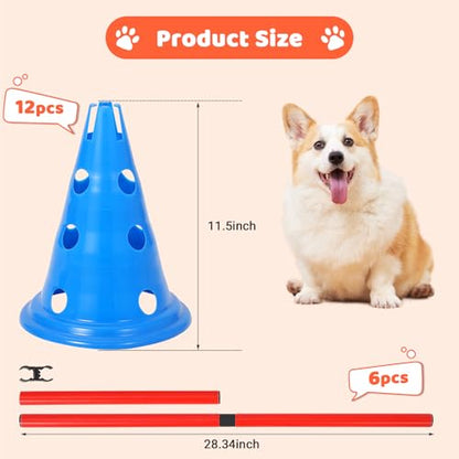OUTLANE Dog Agile Set with Cones & Hurdles - Portable Puppy Obstacle Course Equipment for Training, Includes Storage Bag & 4 Adjustable Heights Obstacle