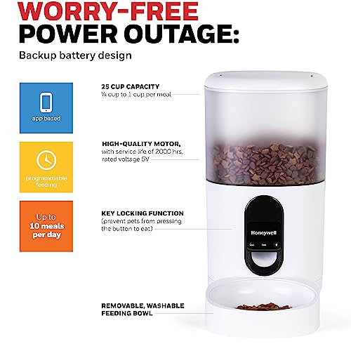 Honeywell 6L Automatic Pet Feeder: Programmable Dog and Cat Food Dispenser with Portion Control, Remote Feeding via Smartphone App, and Voice Message Feature – Ideal for Small to Large Breeds