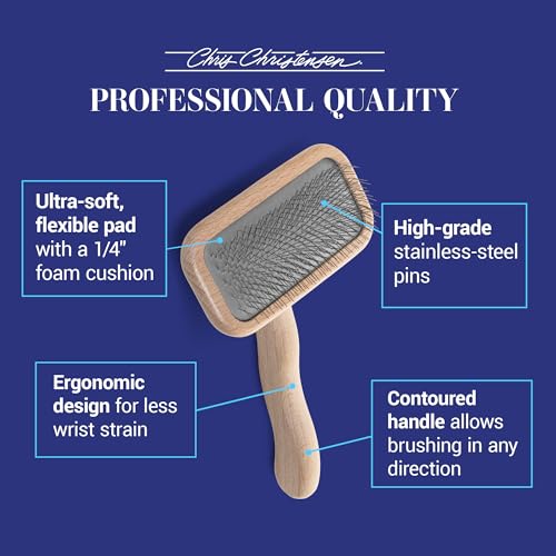 Chris Christensen Mark II Slicker Brush for Dogs, 12mm Pins, Groom Like a Pro, Handcrafted Lightweight Beechwood Ergonomic Handle, Stainless Steel Pins, A5II Small. Made in Germany. - size: Mark II Small