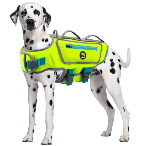 Dog Life Vests for Swimming, High Visibility Dog Life Jacket Lightweight Adjustable Reflective Dogs SwimVest for Boating, High Floating Pet Lifepreserver with Rescue Handle (Green, XL) - color: Green, size: X-Large