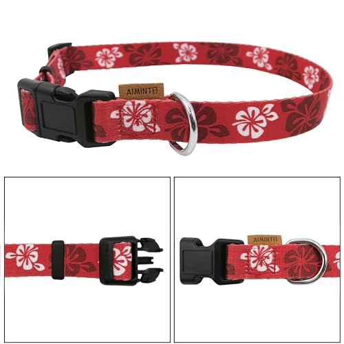 Dog Collar, Cute Floral Pattern, Soft and Adjustable Collar with Quick Release Buckle (S (Neck 11-18", Width 5/8"), Hawaiian Red) - color: Hawaiian Red, size: S (Neck 11-18", Width 5/8")