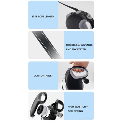 VBESTLIFE Retractable Dog Leash, 33Ft Heavy Duty Pet Walking Leash with 360 Anti Winding and Responsive Brake Systems, for Large Dogs up to 110lbs (Black 10M Reflective Wire)