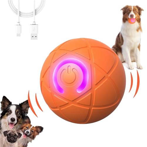 Interactive Duraspin Dog Ball, Self-Bouncing Vibrating & Auto-Rolling, Auto Stop Touch Start Jumping Ball Toy for Small/Medium Dogs (52mm, Orange) - color: Orange