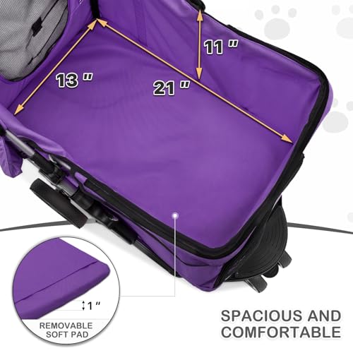 MoNiBloom 3 Wheels Pet Dog Cat Stroller for Small Medium Dogs Cats, Lightweight Foldable Jogger Stroller w/Storage Basket and Cup Holder, Purple - color: Purple