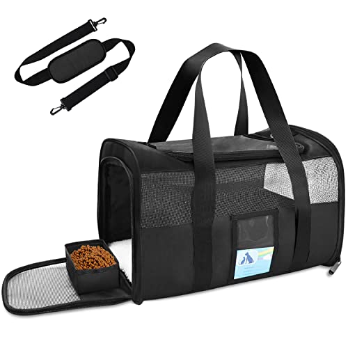 Refrze Pet Carrier Airline Approved, Cat Carriers for Medium Cats Small Cats, Soft Dog Carriers for Small Dogs, TSA Approved Pet Carrier for Cat Dog of 15 Lbs, Puppy Carrier,Black - color: Black, size: 17.0"L x 12.0"W x 11.0"H