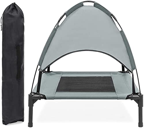 PawfectPals Portable Cooling Waterproof Elevated Heavy Duty Camping Pet Bed and Cot with Detachable Shade for Indoor and Outdoor use (Med) - size: Medium