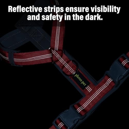 Plutus Pet No Pull Dog Harness, Adjustable Nylon Harness with Soft Padding, Reflective and Heavy Duty Dog Harness for Small, Medium, Large Dogs(Red, M) - color: Red, size: M
