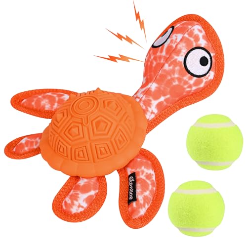 Dog Chew Toys,Puppy Teeth Chew Toys Durable Rubber Material Turtle Shape Dog Toys with 2 Tennis Ball (Orange) - color: Orange