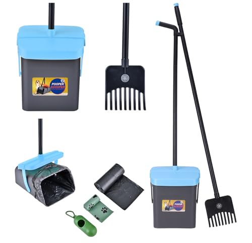 Geyecete Dog Pooper Scooper Pooper Scooper for Dogs - Long Handle Outdoor Cleanup Tool with 35 Waste Bags Dispenser -Portable Pet Waste Pick Up Set