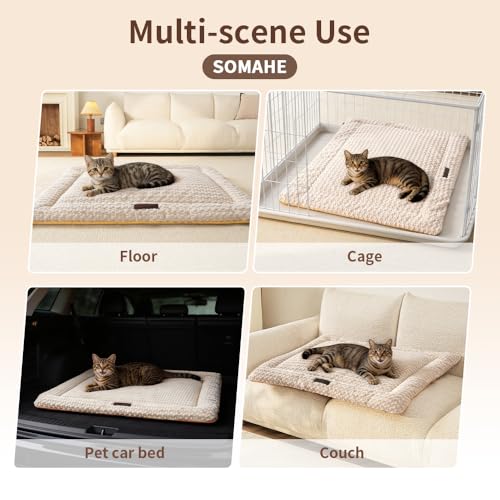 SOMAHE Cat & Dog Bed Mat, Soft Plush Flat Cat Bed with Non-Slip Bottom, 1.2" Thick All-Season Kneading Cushion, Machine Washable Pet Bed for Cats & Small Dogs 20×27Inch, Milk - color: Milk, size: 27"L x 20"W x 1.2"Th