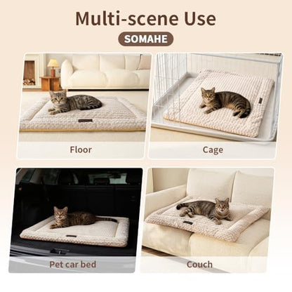 SOMAHE Cat & Dog Bed Mat, Soft Plush Flat Cat Bed with Non-Slip Bottom, 1.2" Thick All-Season Kneading Cushion, Machine Washable Pet Bed for Cats & Small Dogs 20×27Inch, Milk - color: Milk, size: 27"L x 20"W x 1.2"Th