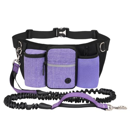 Hands Free Dog Leash, Adjustable Waist Belt, Reflective Stitching Leash with Double Padded Handles for Running, Hiking - color: Purple - 1 leash
