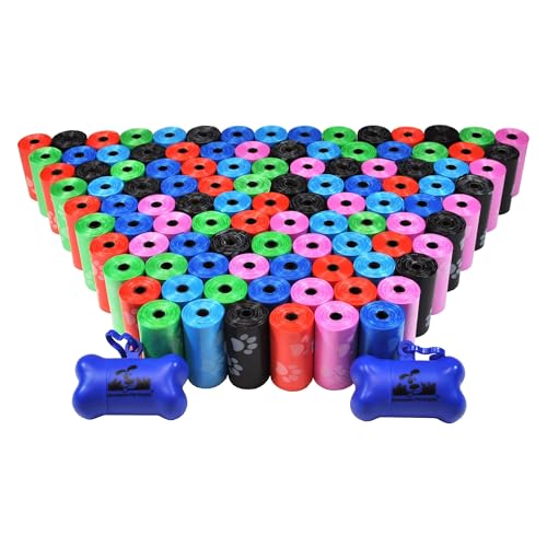 Downtown Pet Supply Rainbow Paw Print Poop Bags (2200 CT & 2 Dispensers) - Leak-Proof, Unscented, Clips to Leashes & Harnesses - color: Rainbow Paws, size: 2200 Count (Pack of 1)