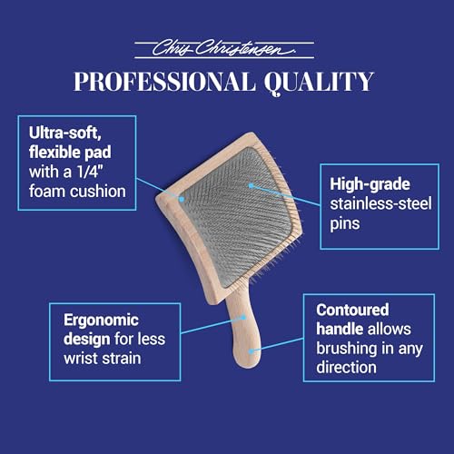 Chris Christensen Mark VII Curved Back Slicker Brush for Dogs, 12mm Pins, Groom Like a Pro, Handcrafted Lightweight Beechwood Ergonomic Handle, Stainless Steel Pins, A5VII, Large. Made in Germany. - size: Mark VII Large Curved Back