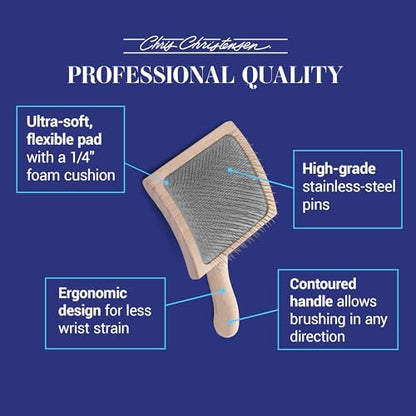 Chris Christensen Mark VII Curved Back Slicker Brush for Dogs, 12mm Pins, Groom Like a Pro, Handcrafted Lightweight Beechwood Ergonomic Handle, Stainless Steel Pins, A5VII, Large. Made in Germany. - size: Mark VII Large Curved Back