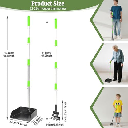 T2Y Extra Long Handle Dog Pooper Scooper for Large Dogs, Heavy Duty Metal Poop Scooper for Yard, Stainless Steel Dog Poop Rake and Tray Set, Rust-Proof Pet Waste Removal for Grass/Gravel/Dirt - size: Rake & Large Tray-Green