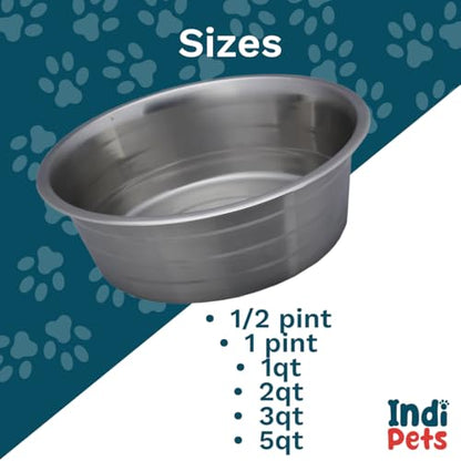 INDIPETS Standard Feeding Dishes with Laser Etched Silver Stripe: Pet Water and Food Bowl | 3 Quart, Stainless Steel (PN: 800227)