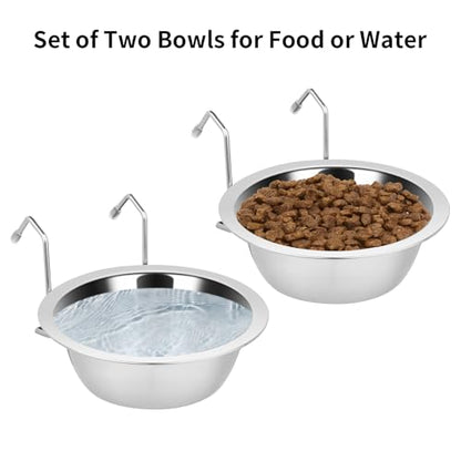 Fri4Free 2PCS Kennel Water Bowl Hanging, Stainless Steel Puppy Bowls for Small Dog Cage, Kennel, Crate, Catio Accessories, Dog Crate Water Bowl Dish Feeder Food Holder No Spill (20oz/2.5cups) - size: 20oz