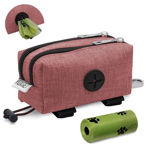 Dog Poop Bag Holder for Leashes, Dog Waste Bag Dispenser with 2 Zipper Pockets and Clip for Pets Doggy Training, Puppy Treat Pouch Carrier with 1 Roll Poop Bags for Walking Accessories (Red) - color: Red