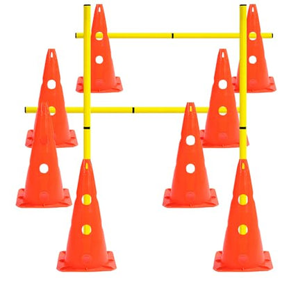 15 Inch Speed Agility Hurdles and Cones Set with 3 Height Level Detachable Jumping Hurdles for Beginner, Dog Training - color: Orange