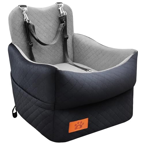 Elevated Dog Car Seat for Small & Medium Dogs Up to 35lbs - Washable Memory Foam Portable Dog Booster Seat, Senior & Puppy Pet Travel Bed for Car (Black/Grey) - color: Black outside Grey inside