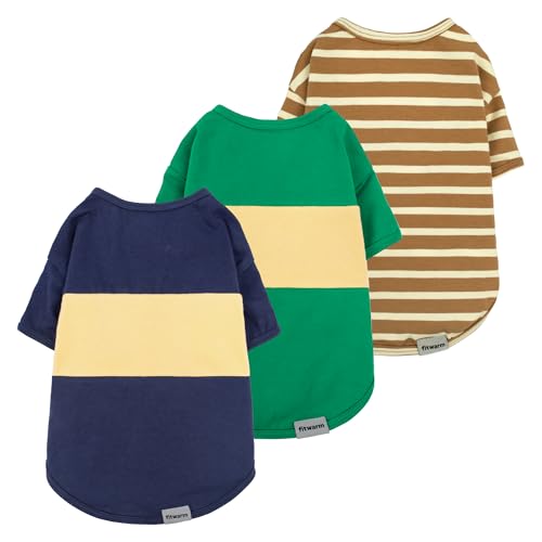 Fitwarm 3 Pack Color Block Striped Dog Shirt, Summer Dog Clothes for Small Dogs, Breathable Lightweight Dog Tshirt, Pet Outfit, Navy Blue, Sea Green, Brown, XS - color: Navy Blue-Sea Green-Brown, size: X-Small