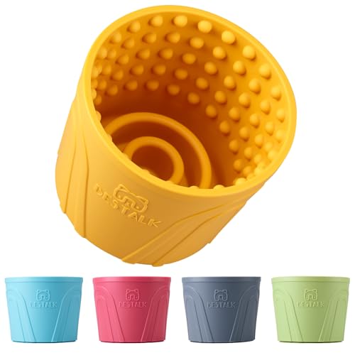 Dog Lick Bowl, Bestalk Anxiety Relief Slow Feeder Dog Lick Mat Treat Dispenser, Non-Slip Dog Licking Bowl Dog Enrichment Toys for Small Medium and Large Breed Dogs, BPA Free Silicone(Yellow,S) - color: Yellow, size: S