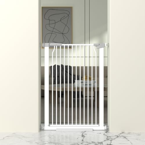 41" Extra Tall Cat Gate for Doorway, 29.6-31.5''W Metal Pet Baby Safe Gate, Extra Wide Pressure Mounted Baby Gate, No Drilling Cat Fence Indoor, Tall Dog Gate, White - size: 29.6-31.5''W
