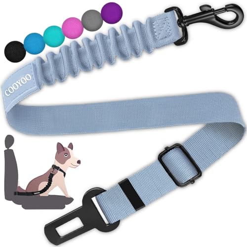 COOYOO Dog Seat Belt,Retractable Dog Car Harness Seat Belt for Car Adjustable Nylon Pet Safety Seat Belts Heavy Duty & Elastic Bungee Buffer - color: 06-Gray Blue