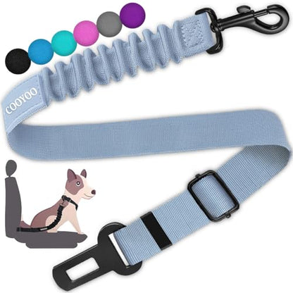 COOYOO Dog Seat Belt,Retractable Dog Car Harness Seat Belt for Car Adjustable Nylon Pet Safety Seat Belts Heavy Duty & Elastic Bungee Buffer - color: 06-Gray Blue