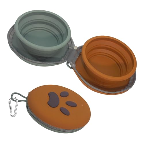 Collapsible Dog Bowl 2-in-1 Travel Portable Silicone Carabiner,Green Brown - color: A-green brown