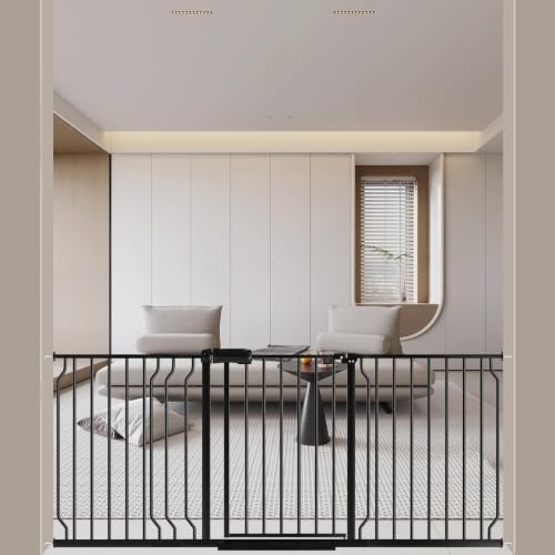 WAOWAO Baby Gate 158-181cm(62-71인치) 엑스트라 와이드 압력 장착 워크 스루 스윙 자동 닫힘 안전 블랙 메탈 유아 어린이 개 애완동물 강아지 계단, 출입구, 주방용 - color: 블랙., size: 62.2-70.6"/158-179.32cm