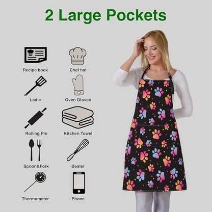 Dog or Paw Apron - 33" x 28" Large with 26" Waist Ties, Lightweight, with 2 Pockets for Your Cooking Essentials - style: Dogs Paw