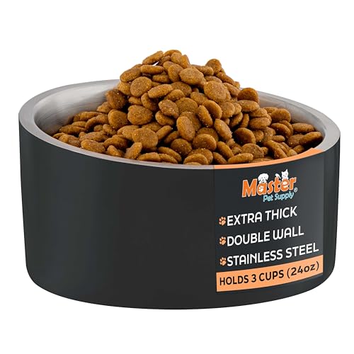 Master Pet Supply Stainless Steel Slanted Dog Cat Food Bowl - 24 oz Heavy Duty - Black Velvet, Double Wall Insulated, Non-Slip Elevated Bowl for French Bulldogs Pugs Cats, Anti Rust Dishwasher Safe - color: Black Velvet, size: 3 Cups (24 oz)